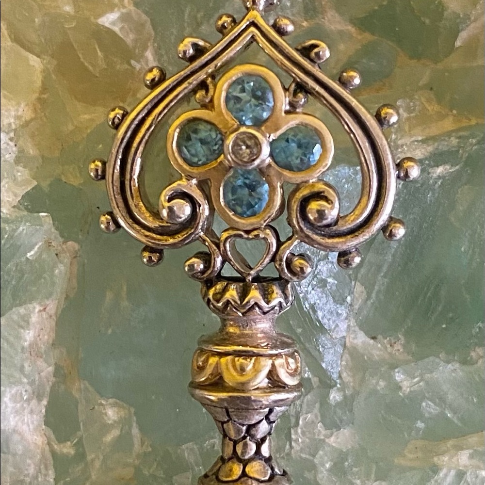 Barbara Bixby SS 18K Gold Blue Topaz key pendant with Citrine accent stone. - Picture 4 of 9